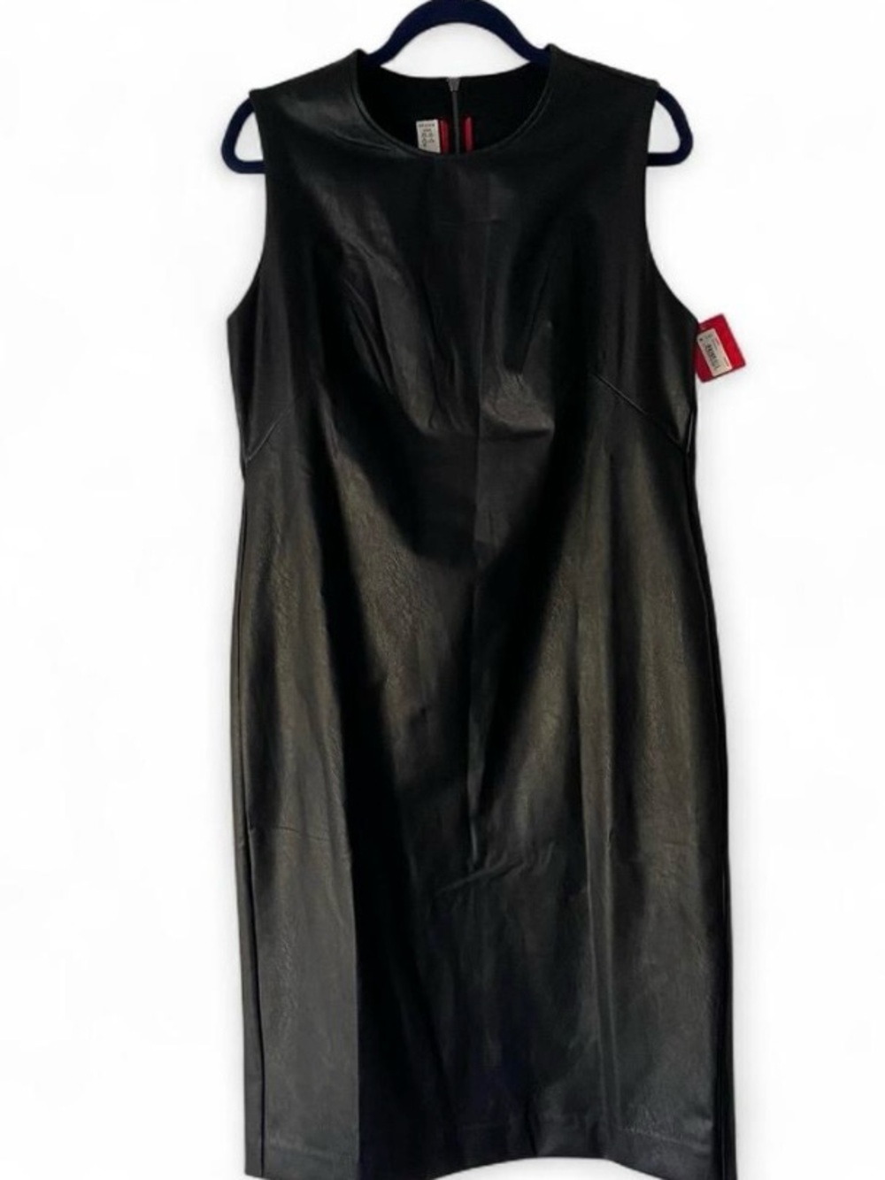 NWT Spanx Leather-Like Sheath Dress Black Faux Leather Sleeveless Size Large